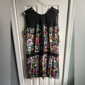 Cluny Women's Black Floral Print Sheer Sleeveless Tank Dress Size 14 NWT